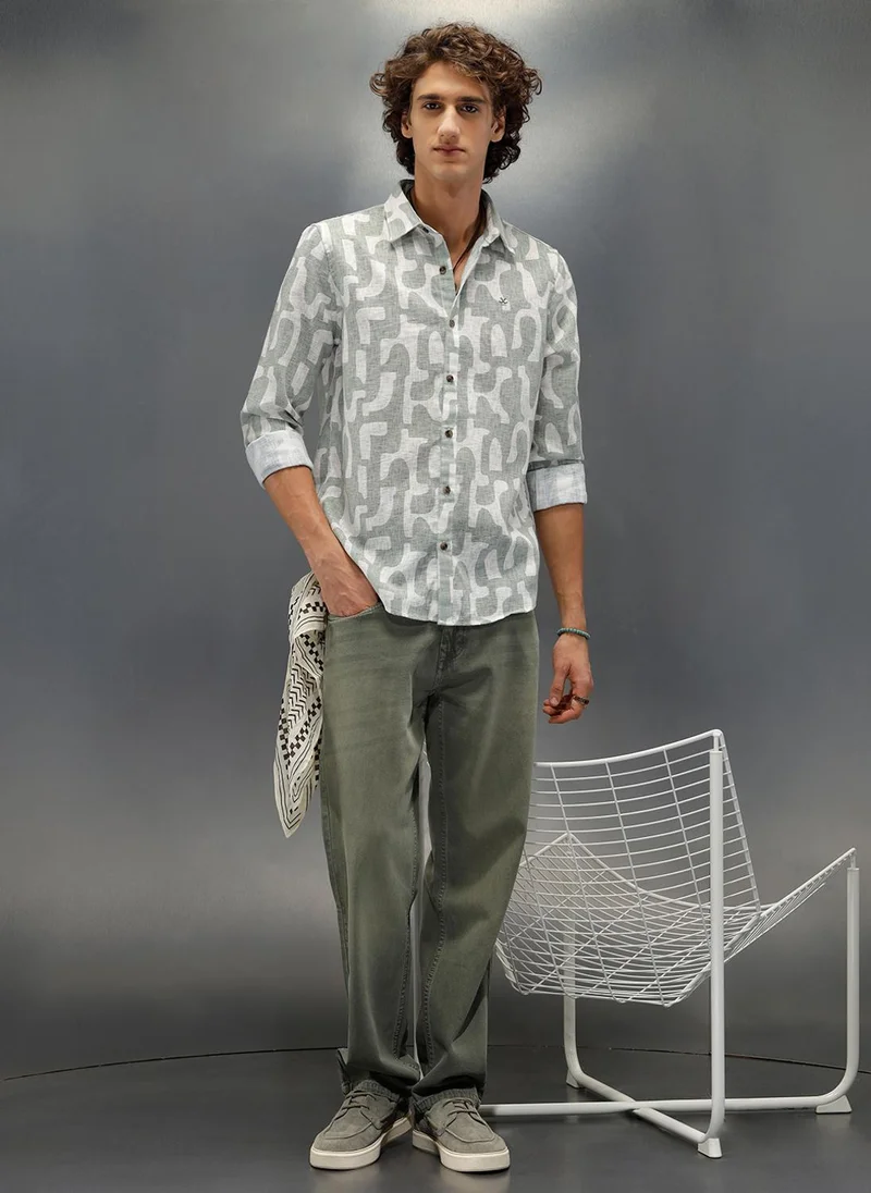 روجن Abstract Aop Printed Regular Fit Shirt | Green